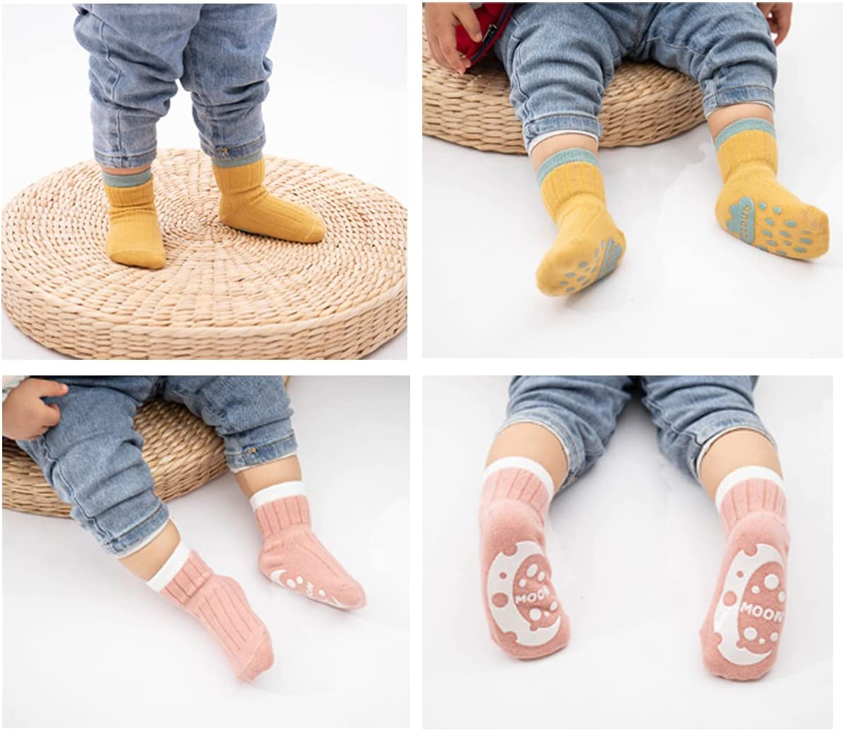 Baby Socks with Grip 5 Pairs, Ultra-Soft Cotton Anti-Slip Toddler Crew Socks for 0-12 Months/1-3/3-5/ Years Old Boys Girls Kids Infant Non Slip Ankle Socks Unisex Crawling Socks for Babies image number 2