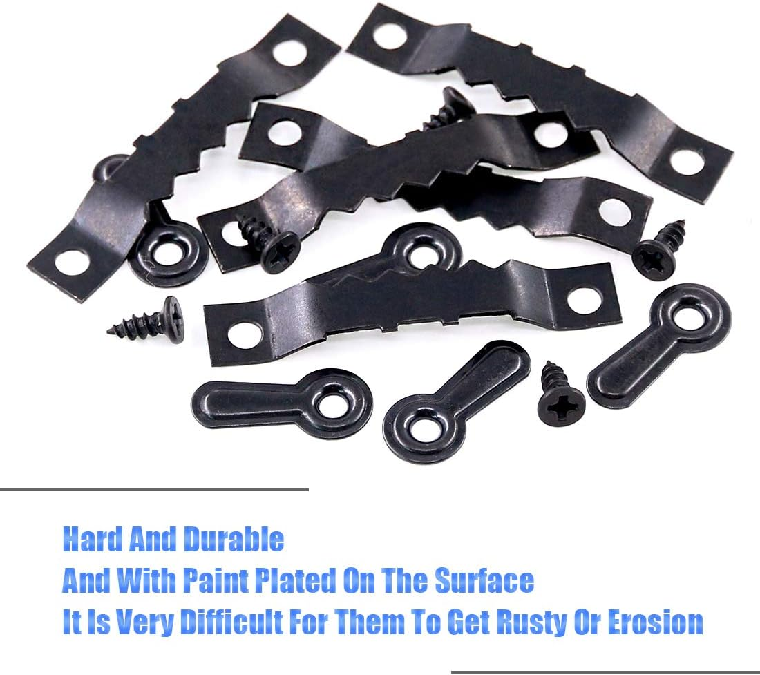 Swpeet 160Pcs Picture Hangers Kit Including 80Pcs Sawtooth Picture Frame Hanging Hangers Double Hole and 80Pcs Photo Frame Turn Button with Screws Perfect for Home Decoration - Black image number 1