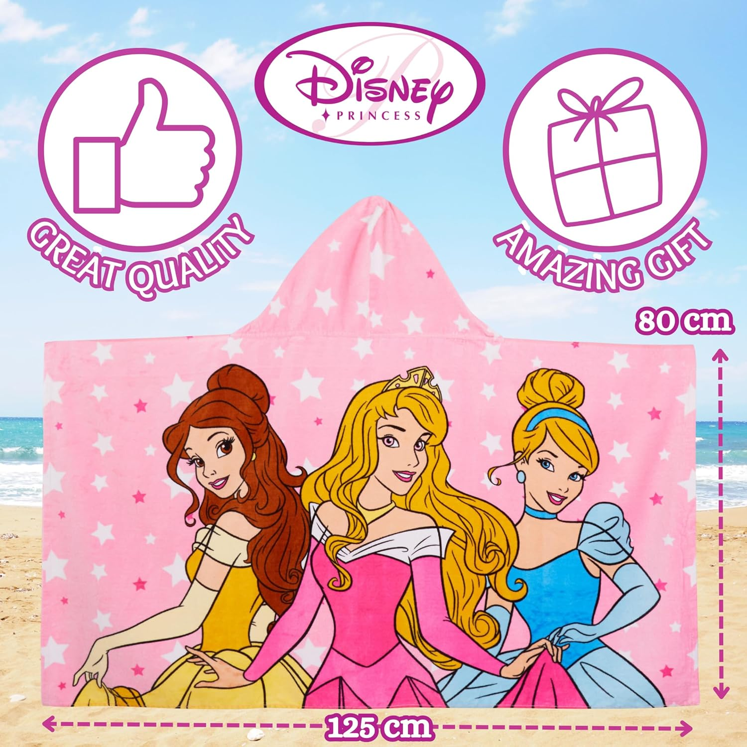 Disney Kids Princess Hooded Towel 100% Cotton Girls Poncho Large Childrens Bathtowel Beach Pool Warm Wrap Swimming Changing Cover Up image number 3