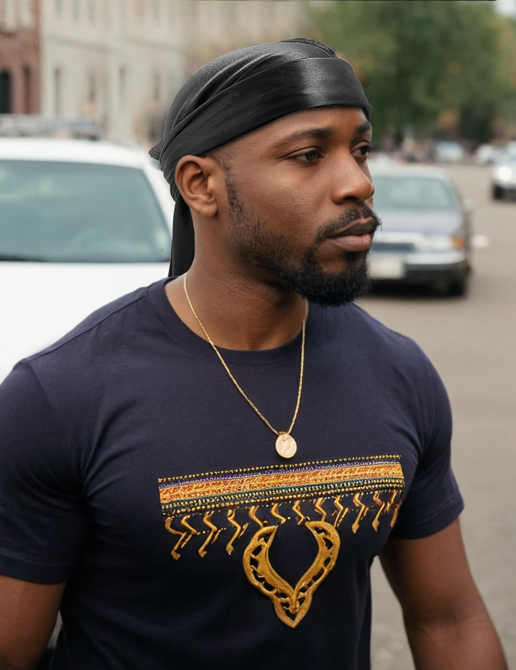 3PCS Silky Durags for Men Wave, Satin Doo Rags for 360, 540, 720 Waves (Black) - (2 Packs)-Gold, Gray image number 5