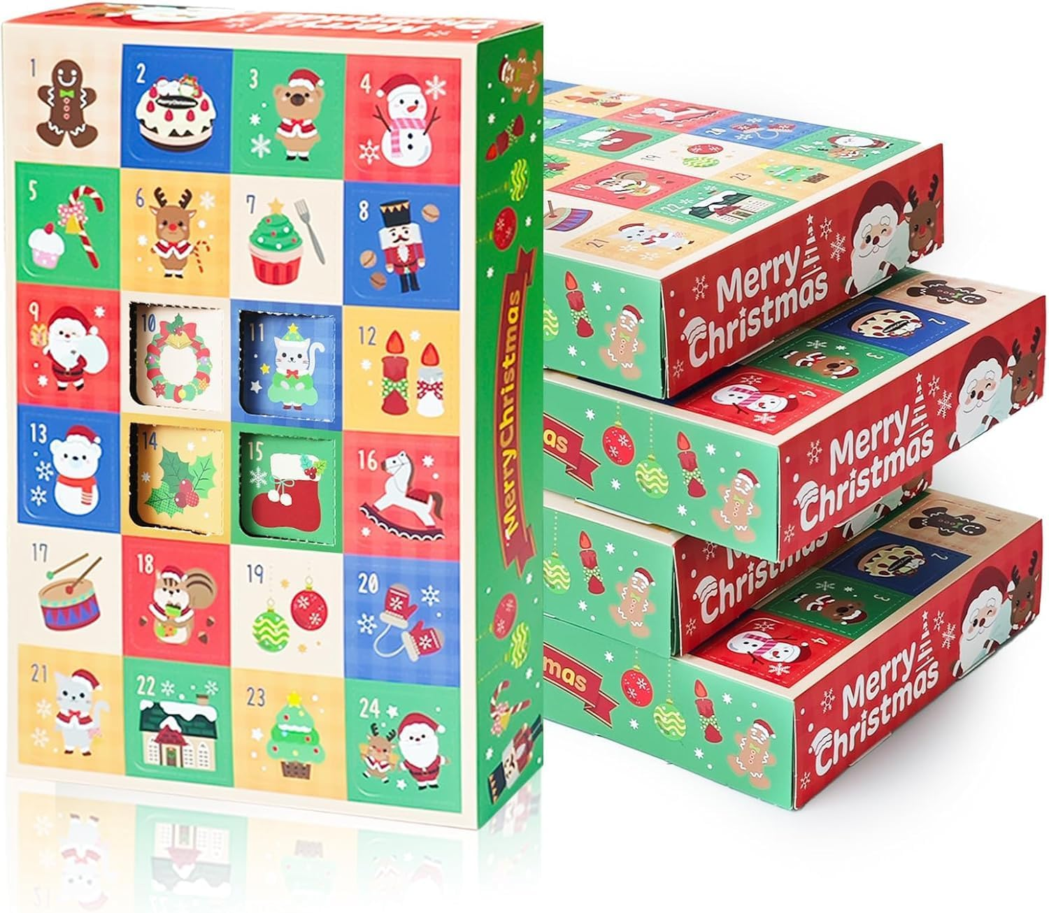 5 Pcs 2025 DIY Christmas Advent Calendar Empty Boxes,Make 24 Days Fillable Countdown Rectangle Boxes Gift,Xmas Surprise Gift Boxes,For Adults/Kids (25 * 17 * 4 Cm)