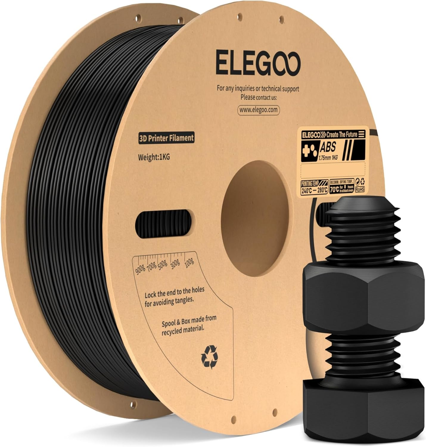 ELEGOO ABS Filament 1.75Mm Gray 1KG, Heat Resistant 3D Printer Filament High Toughness & Impact Resistance, 1Kg Spooll(2.2Lbs) for Most FDM Printer
