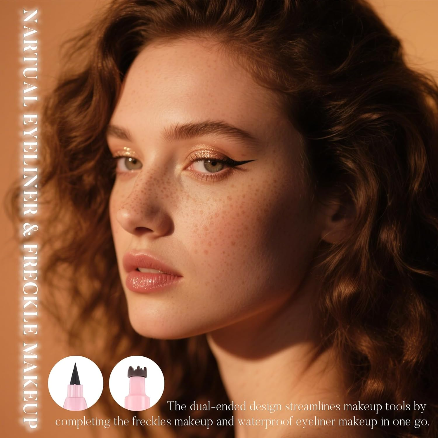 DAGEDA Eyeliner Freckle Pen, 2 in 1 Dark Brown Freckle Stamp and Black Liquid Eyeliner, Waterproof, Natural Lifelike Freckles Makeup, Soft Sopt Pen Magic Fake Freckles image number 2