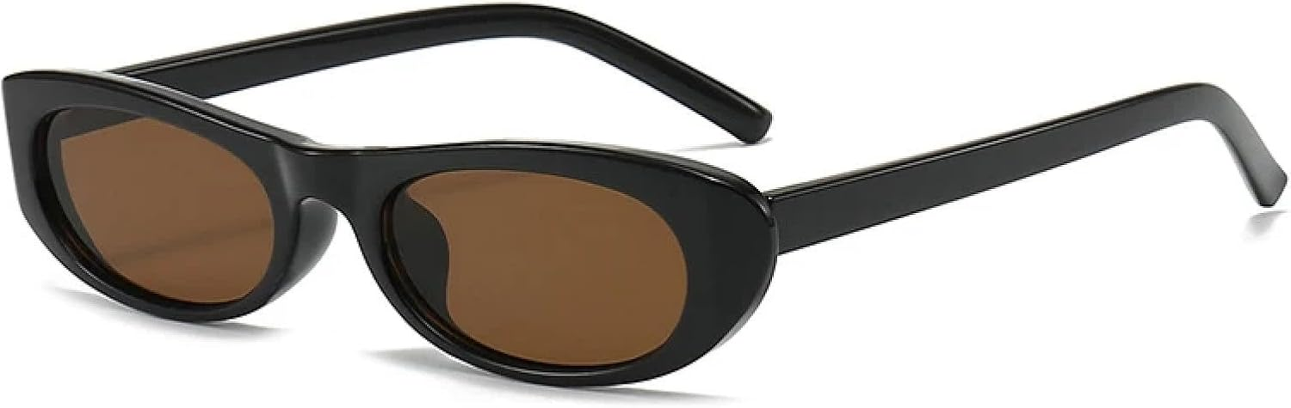 Trendy Cat Eye Black Sunglasses Women Narrow Frame Rectangle Shades Small Eyewear Men Sun Glasses Female Male Uv400(Black Tea) image number 2