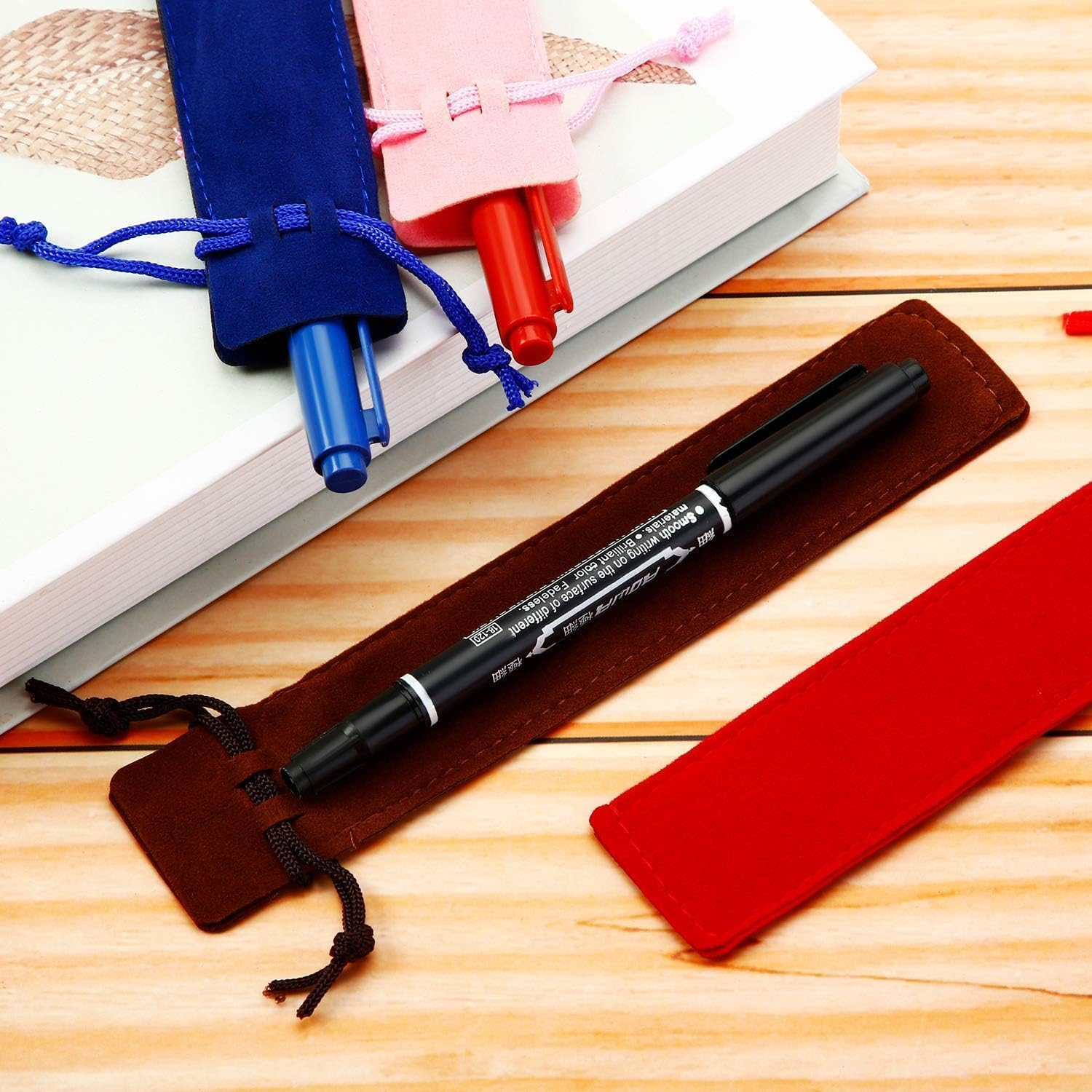 Xiaaofea 20 Pieces Velvet Drawstring Pen and Pencil Pouches Bag, Rope Closure Pencil Case for School Office Home Supplies Organizer Storage image number 3