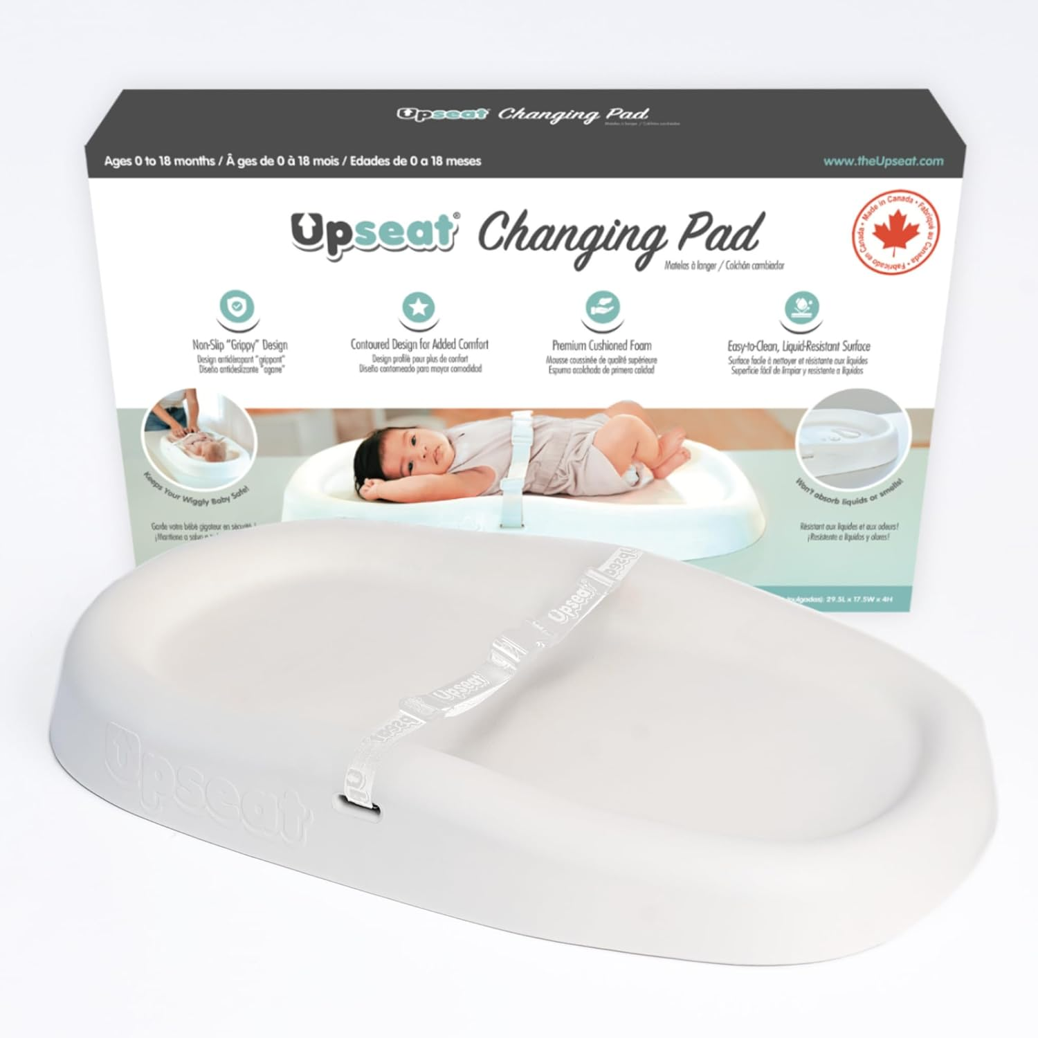 Upseat Baby Changing Pad, Non-Slip Grippy Design, Premium Cushioned Foam, Contoured for Comfort, Waterproof and Easy-To-Clean, Liquid-Resistant (Coconut)
