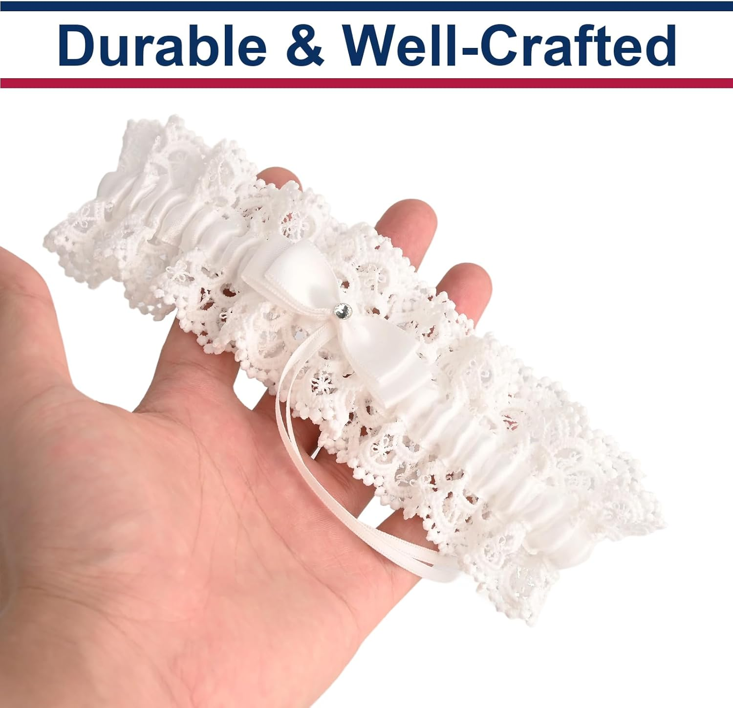 Bride Wedding Garter, Bow White Lace Stretchable Leg Garter Elegant Wedding Accessories for Women Girls Bridal Shower Parties image number 2