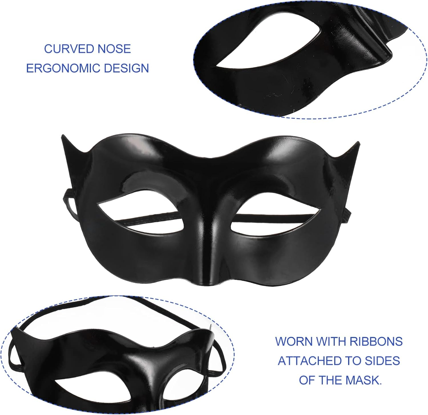 Toddmomy 1Pcs Black Masquerade Masks Costume,Classic Vintage Venetian Mens Mask Black Half Face Masquerade Mask for Theme Party Halloween Party image number 2