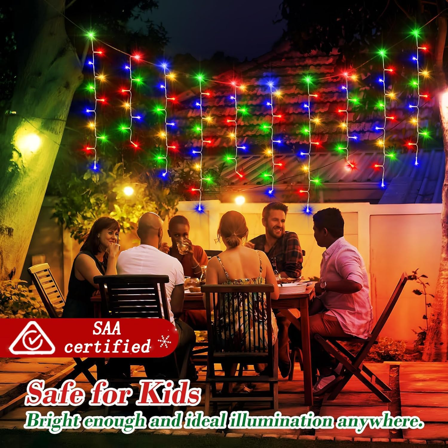 Christmas Lights Outdoor, Icicle Lights 32.8 Ft 400 LED Fairy Lights with Remote 8 Modes Icecycle String Lights Cascade for Wedding Indoor outside Party Holiday House Xmas Decorations(Colorful) image number 2