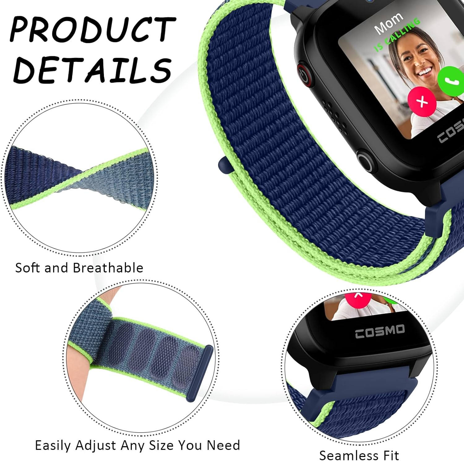 Nylon Band Compatible with Garmin Bounce Kids Watch Bands, Soft Nylon Adjustable Sport Wristband for Garmin Bounce Kids Smartwatch - Black image number 2