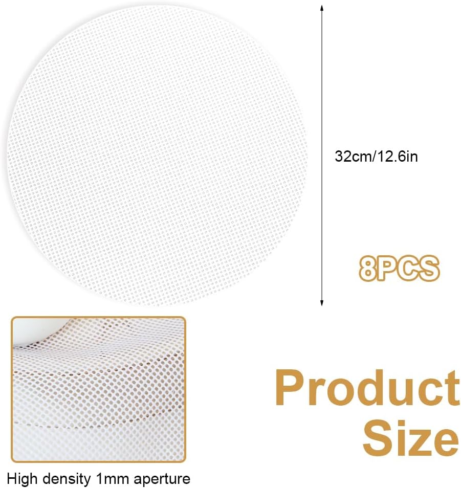 Pack of 8 Silicone Steamer Mat, 32 Cm, round Silicone Steam Mat, Non-Stick round Steamer Pad, Reusable Dumplings Mat, Silicone Steamer Net for Rolls, Dumplings, Pastries, Fruit Drying image number 1