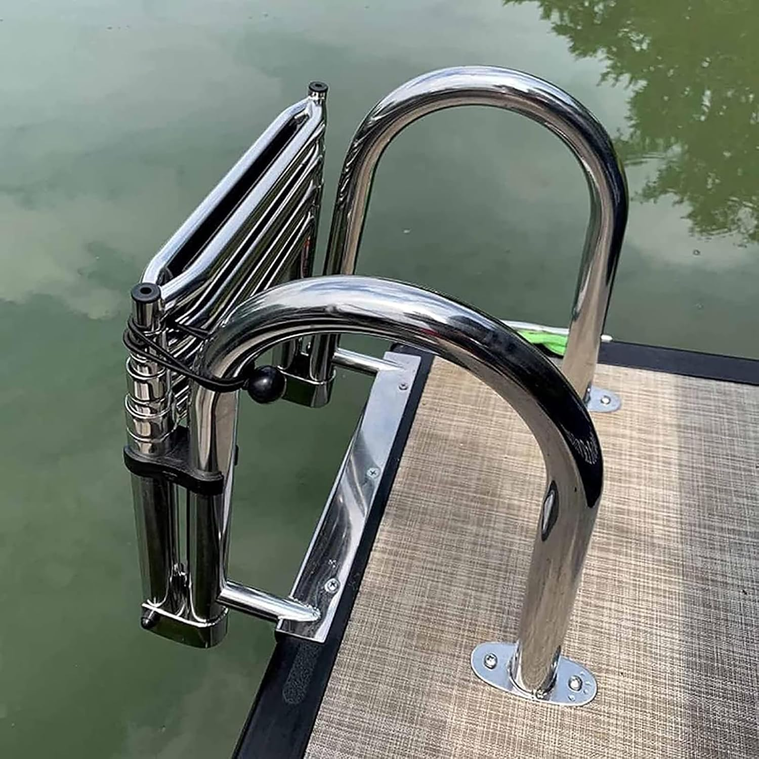 Stainless Steel Pool Ladder,Boat Pool Ladder 4 Steps Bathing for Swimming/Deck Boat,Folding Dock Boat Ladders 4 Step,Stainless Steel Pool Ladder with Wide Step & Handle