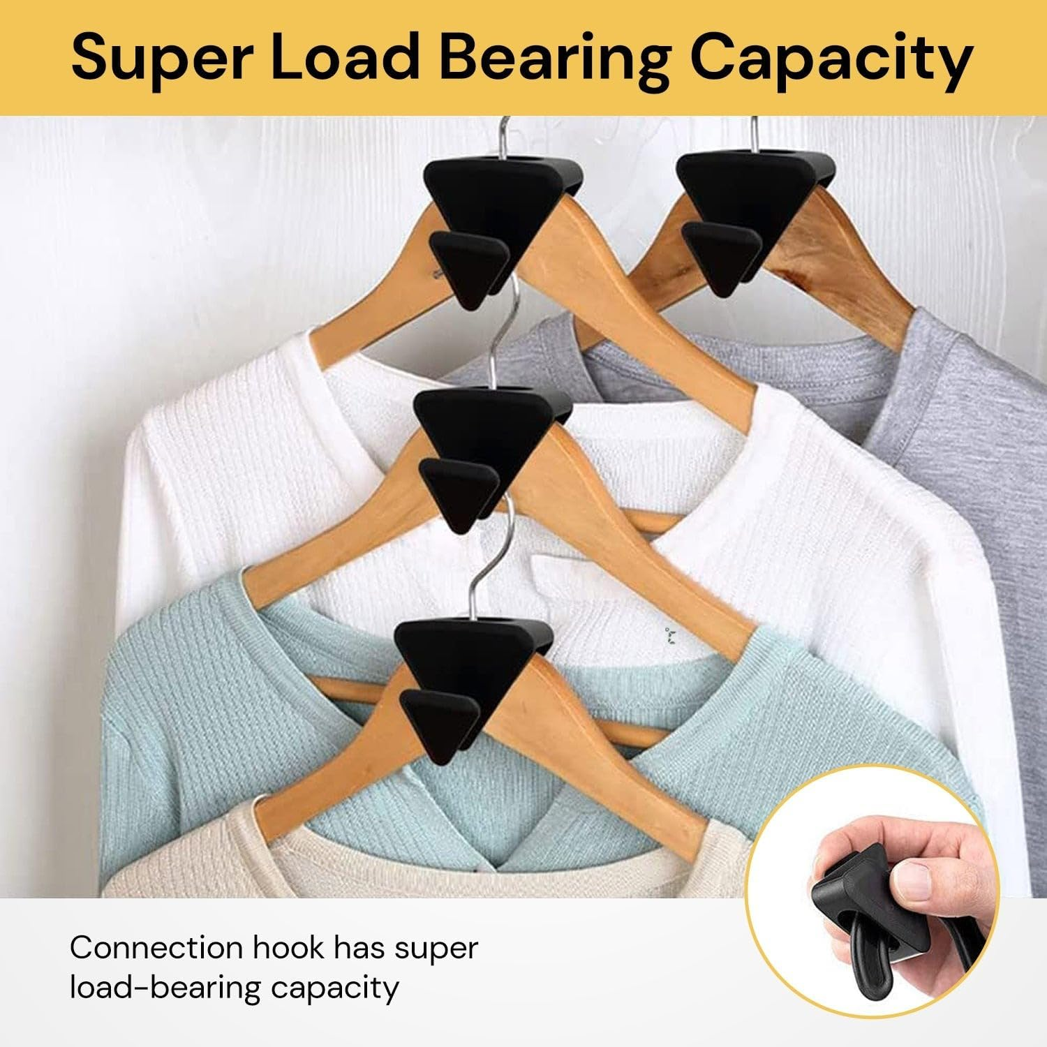 EZONEDEAL 18Pcs Space Saving Hanger Hook, Triangles Hanger Hooks, Black Clothes Hanger Connector Hooks, Heavy Duty Hanger Hook Space Saver, Clothes Hanger for Closet Organizer