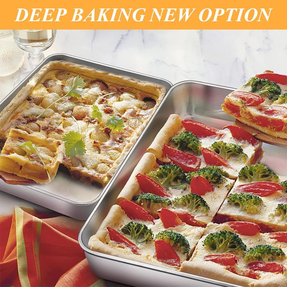 Baking Sheet Set of 3, Stainless Steel Baking Tray, 26/31/40CM, Healthy & Heavy-Duty, Easy Clean Plate, Rectangle Bakeware Set, for Lasagna Cake Brownie image number 6