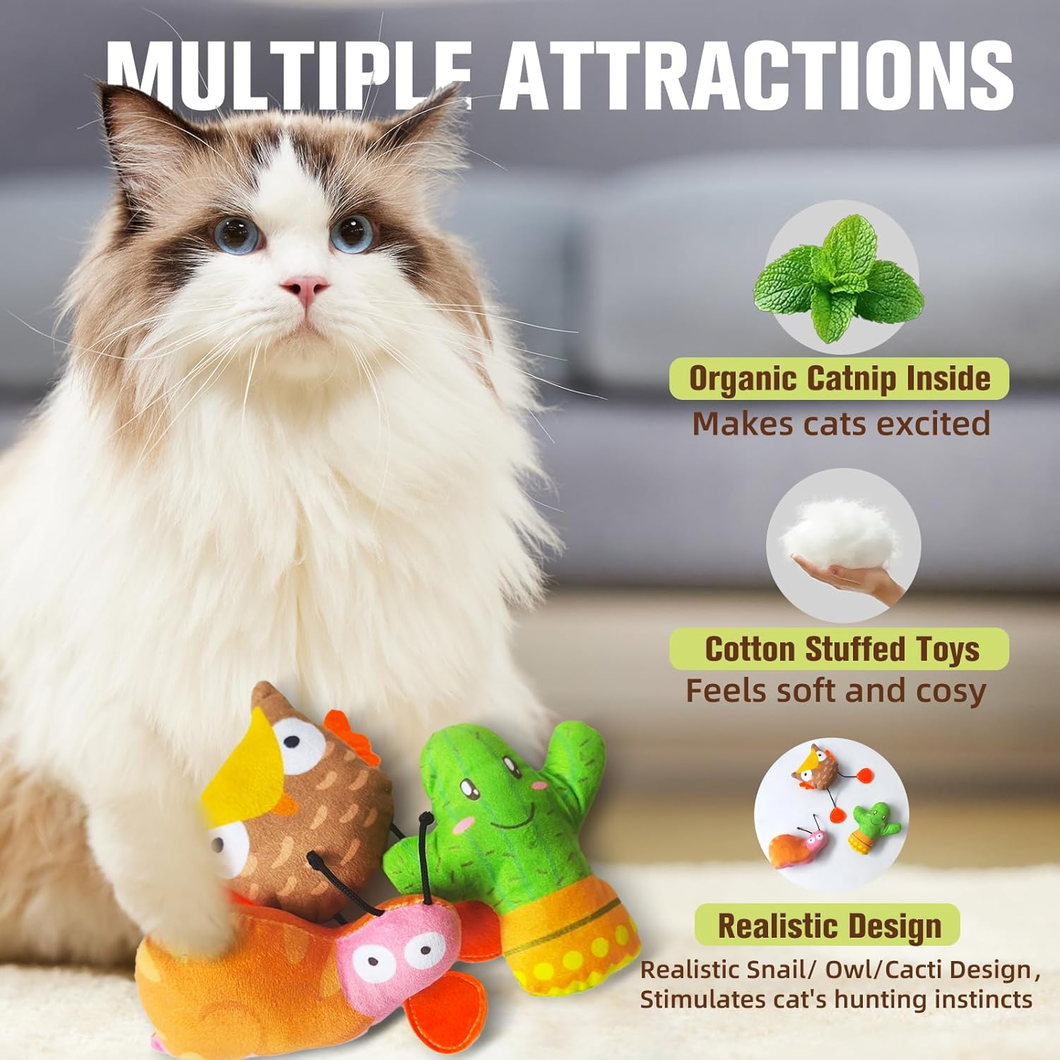 3PCS Realistic Cat Toys with Catnip &ndash; Lifelike Insect Plush Toys for Kittens, Durable Interactive Kicker Toys for Indoor Cats, Encourages Exercise & Play, Soft Biting & Hunting Fun image number 3