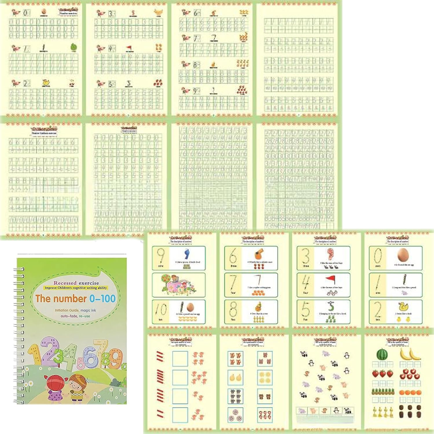 4PCS Magic Grooved Practice Copybook, Magical Handwriting Workbooks, Reusable Grooved Letter Tracing Preschool Writing Books with Pen Aid Pen Grip Pen Refills image number 5