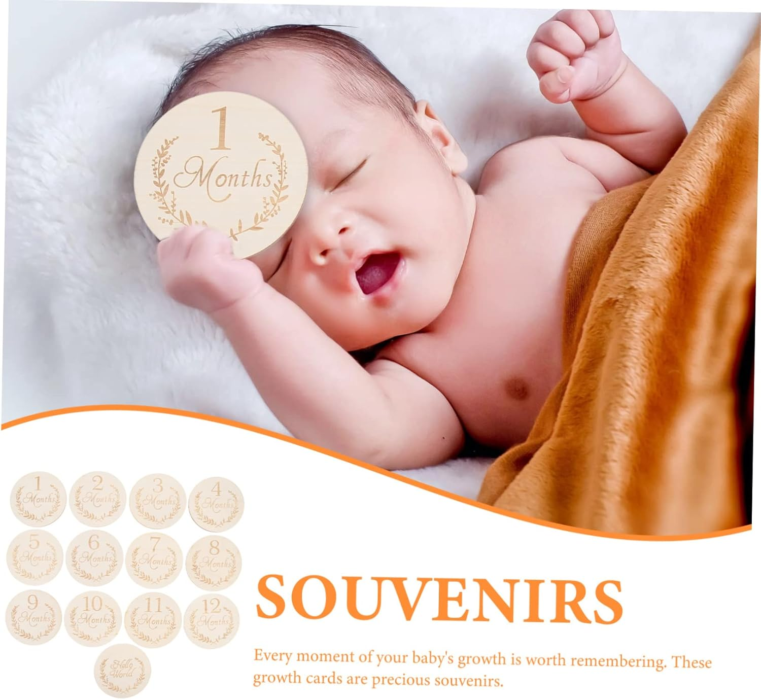 Angoily 13Pcs 100Mm Wooden Slices Baby Monthly Growth Cards Newborn Milestone Discs DIY Wood Chips for Infant Photography and Memory Tracking