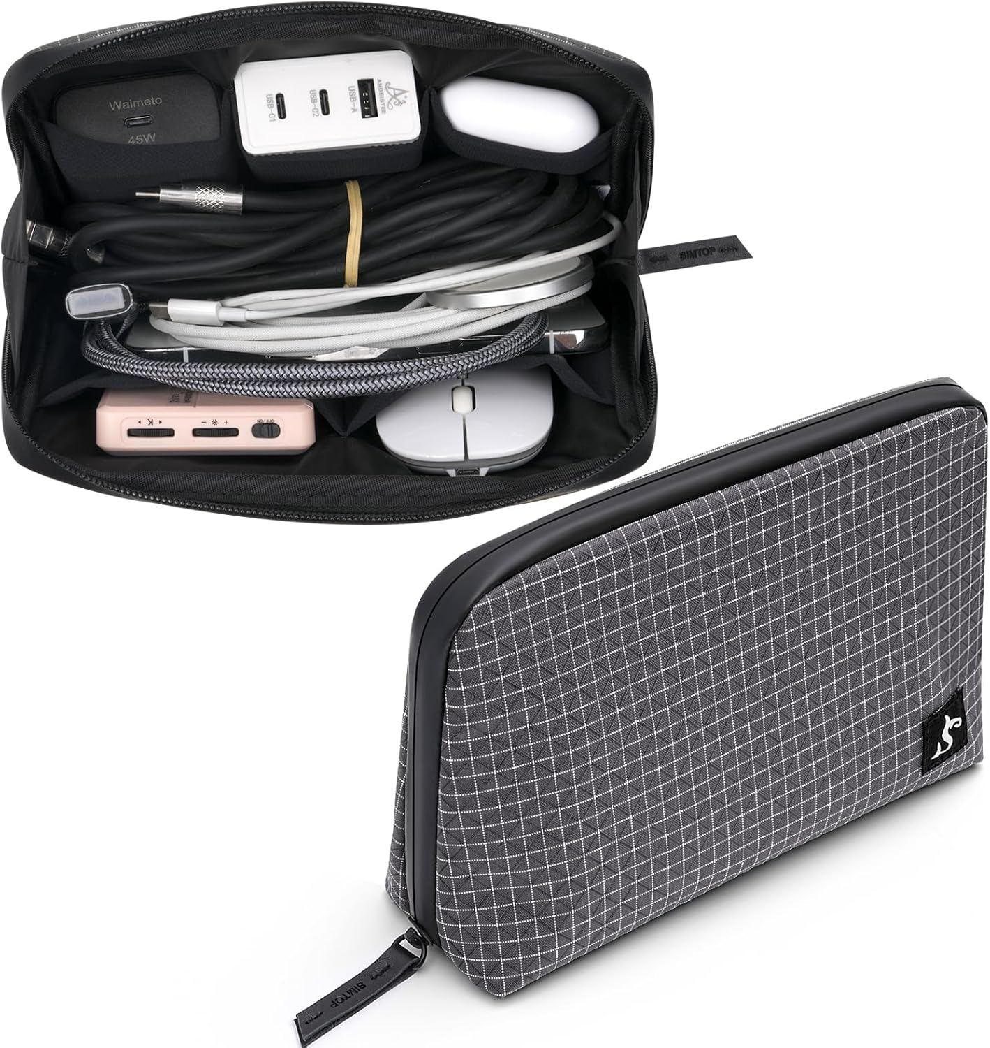 SIMTOP Cable Organiser Bag Small, Waterproof Cable Organiser Travel Electronic Bag Organiser on the Go for USB Charging Cable Mouse Charger Mobile Phone Accessories Power Bank Storage Cable Bag