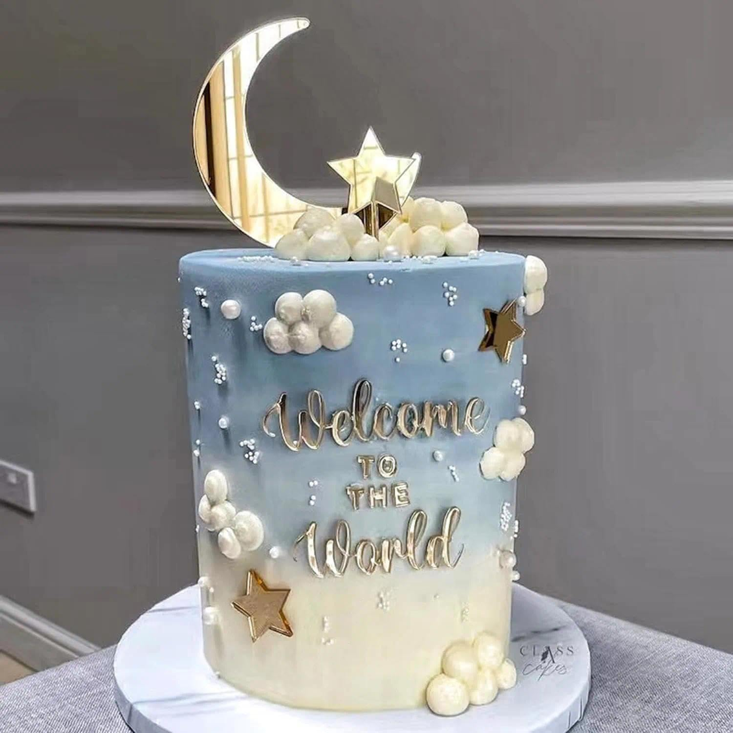 Moon Star Cake Toppers, Acrylic Glitter Gold Decoration for Baby Shower, Wedding, Birthday Party, Mirror Gold Finish, Star and Moon Design - Ermaoo