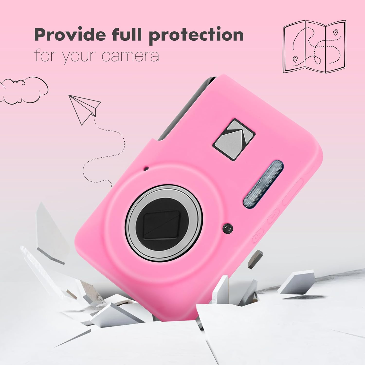 EUGOOCX Silicone Camera Case Compatible with Kodak PIXPRO FZ55, Soft Silicone Cover Anti-Scratch Digital Camera Protective Sleeve (Pink) - Gray image number 2