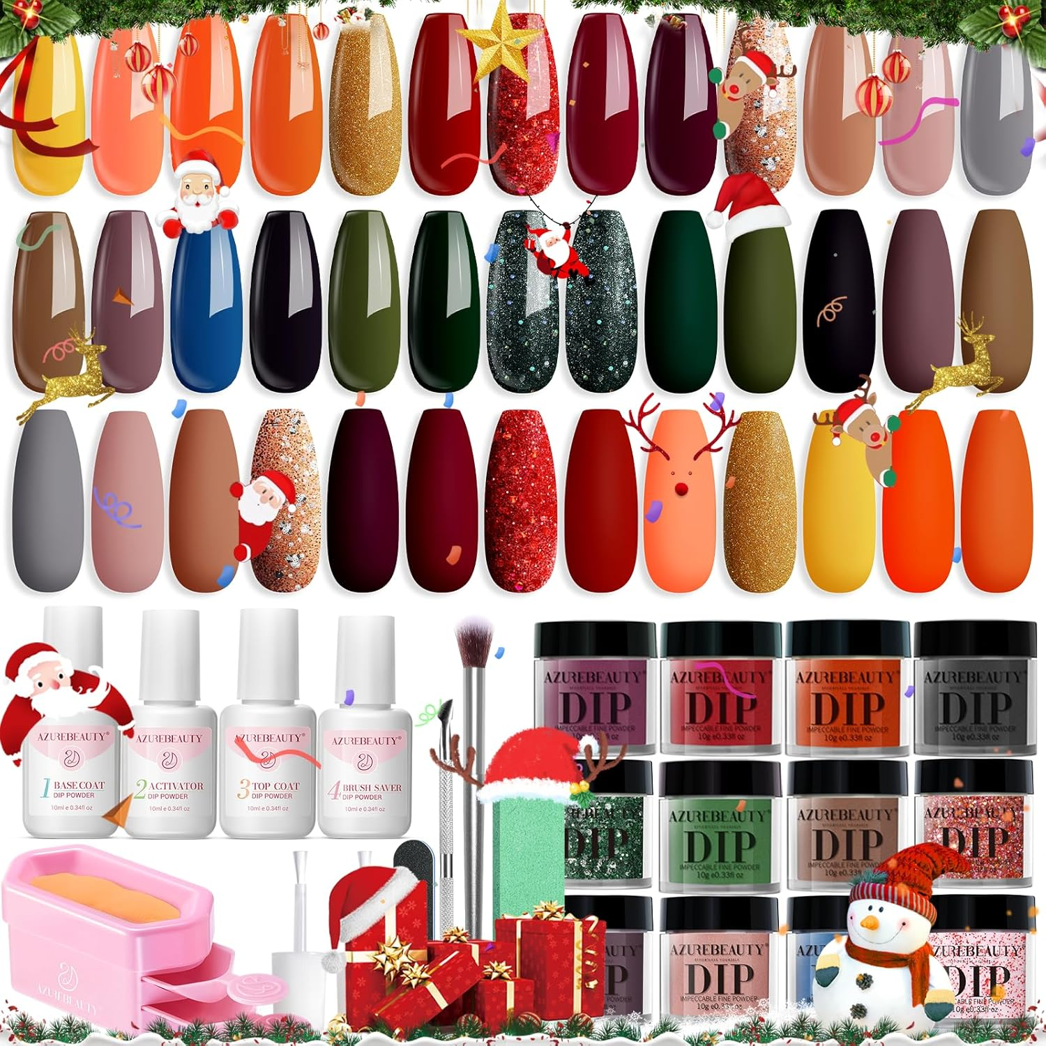 AZUREBEAUTY 31Pcs Dip Powder Nail Kit Starter 20 Colors Pastel Spring Summer Pink Acrylic Dipping Powder Set with Top/Base Coat Activator & Recycling Tray for Macaron French Manicure Salon