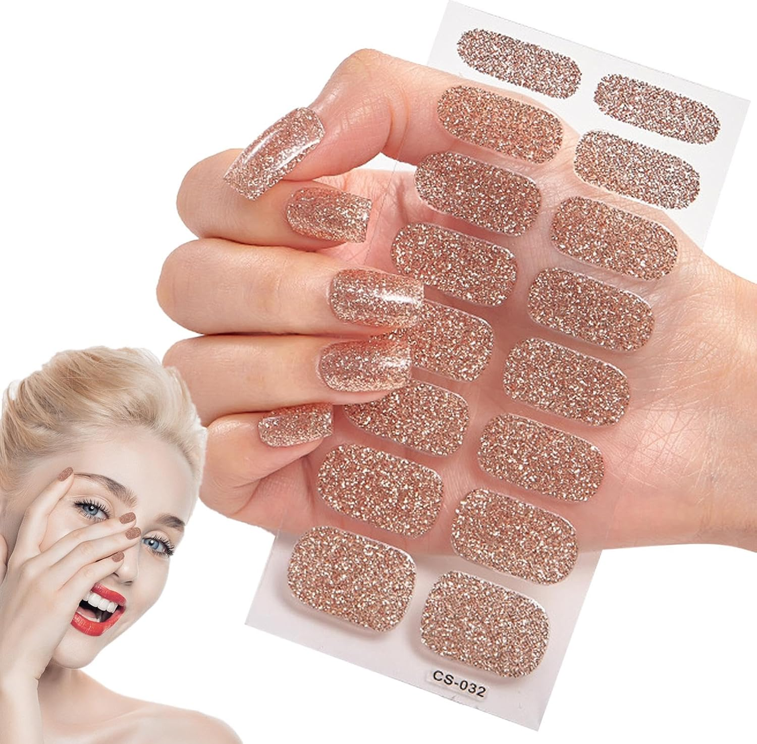 GEUGECY Semi Cured Gel Nail Strips, Long-Lasting Gloss Stickers, Soft Adhesive Glitter Wraps, Peel and Stick for Quick Nails Makeover