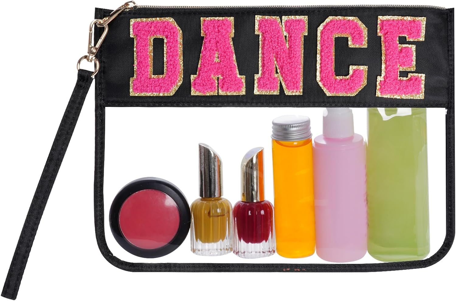 Chenille Letter Bag, Clear Flat Pouches with Zipper, Clear Makeup Letter Bag, Black-Dance, 11.8X8.7 Inch - Black-Things image number 3