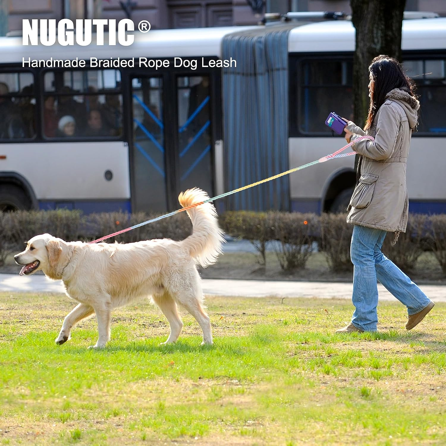 NUGUTIC 5 FT Dog Leash Handmade Braided Rope Dog Leash for Small Medium and Large Dogs, Colorful Macaron image number 6