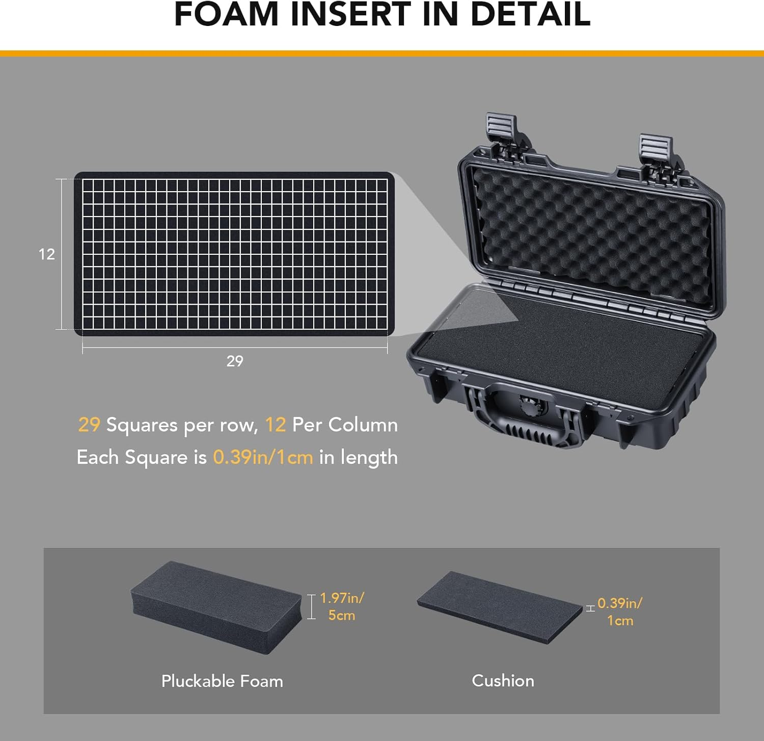 Lykus HC-3011 Waterproof Hard Case with Customisable Foam, Interior Size 31X13.9X8.9 Cm, Suitable for Short Slim Items