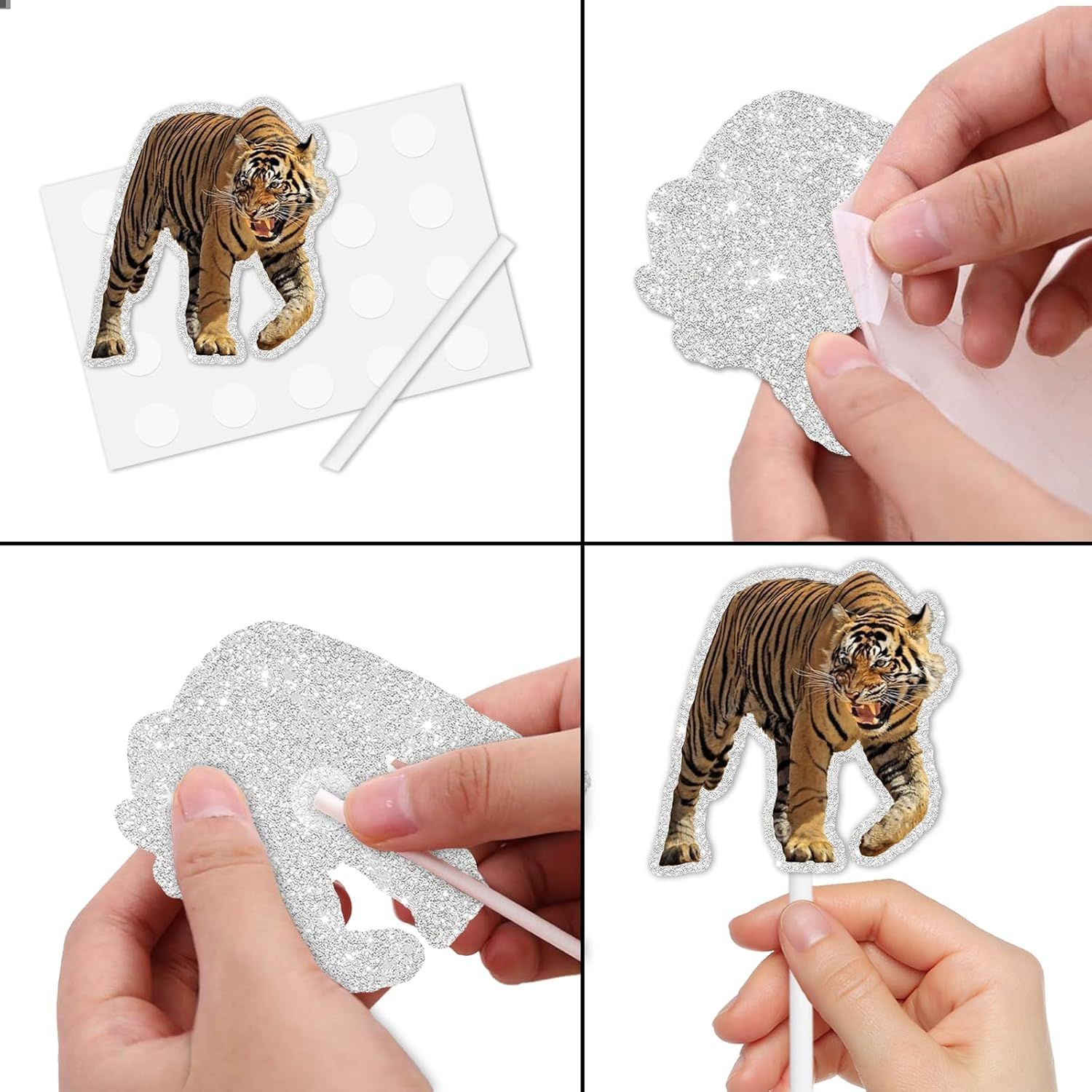 18Pcs Gold Glitter Tiger Dessert Cupcake Topper Pick for King of Animals Theme Decor Supplies Baby Shower Boy Girl Happy Birthday Party Decoration image number 4