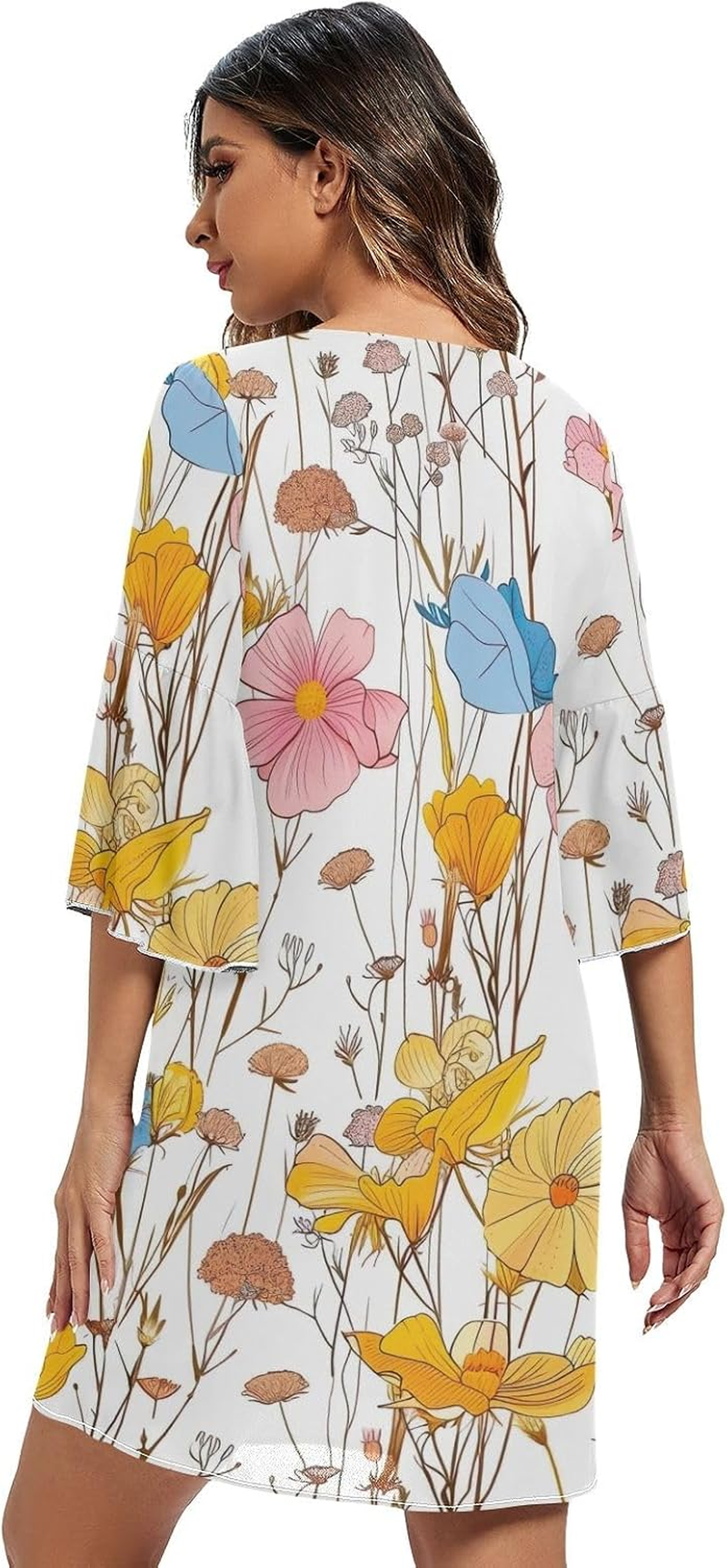 Vintage Wildflower White Short Summer Dress Printed Line Maternity Dress S-XXL image number 5