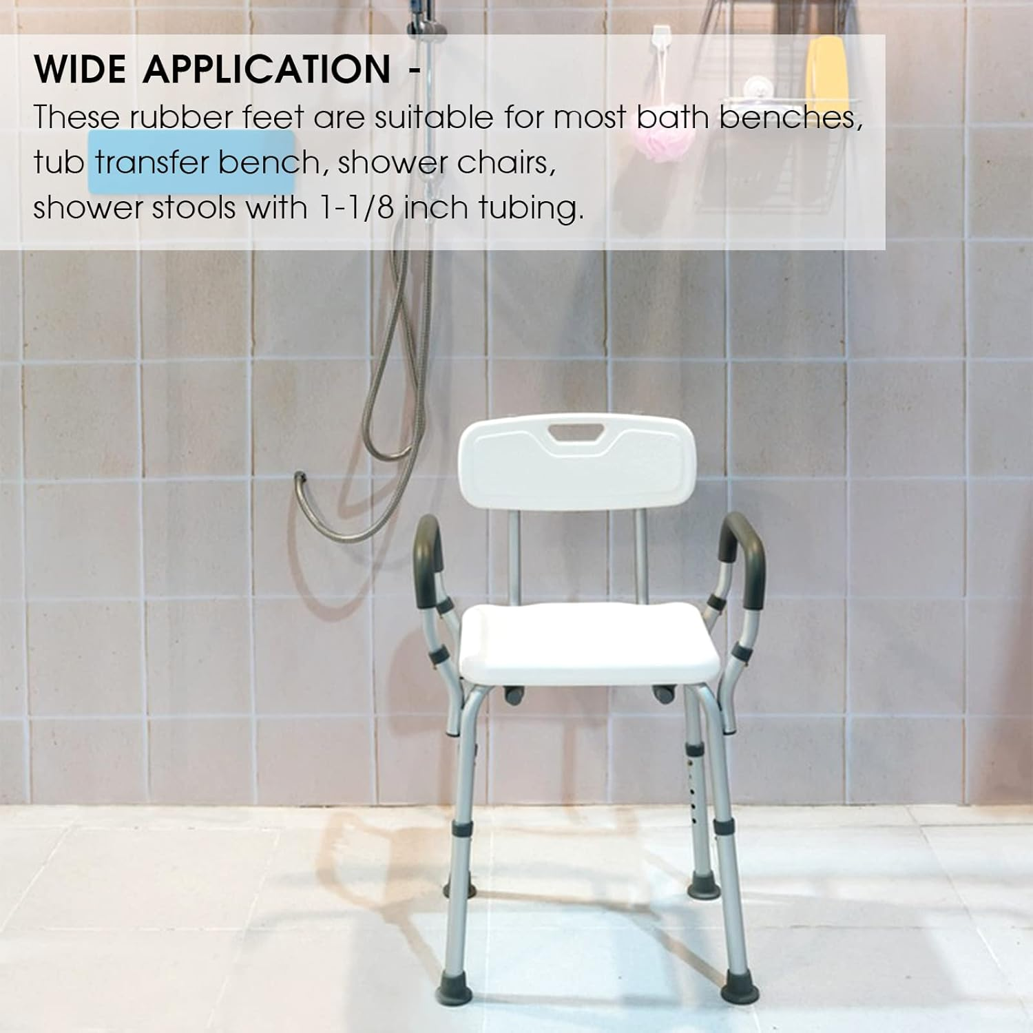 Pack of 4 Shower Chair Tips 28 Mm Rubber Feet Chair Leg Caps for Shower Chair Replacement Rubber Feet for Shower Chair Bath Seat Shower Stool Non-Slip Rubber Tips Suction Cup Feet (Grey) image number 4