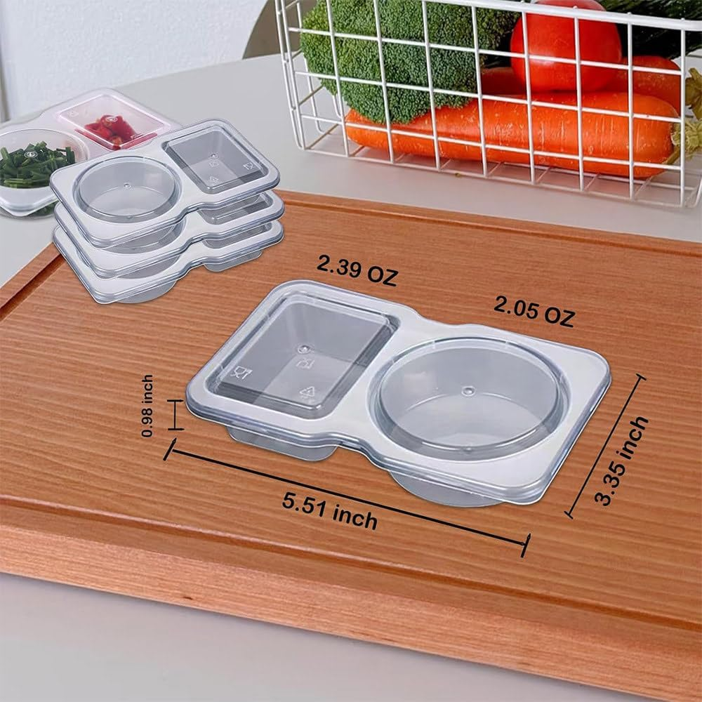 Kushucun Reusable Snack Containers 30 Pack, 2 Compartment 4.5 Oz Leak-Proof Snack Pack Container with Lids, Double Portable Condiment Sauce Containers for Travel, To-Go Sauce & Sampling (30) image number 6