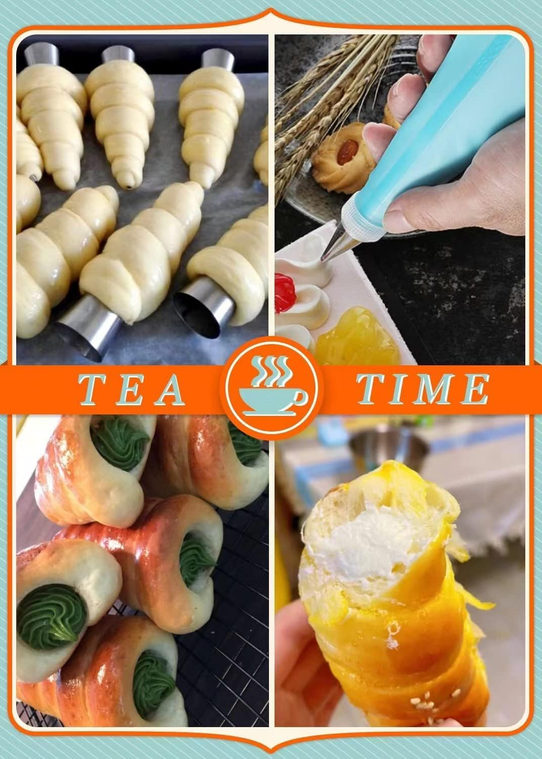 Metal Cones for Baking Cannoli Shells, Cannoli Mold Cannoli Kit, Baking Tools Accessories, Cannoli Tubes Mould Croissant Mold Tubular Shaped Mold Decorating (16 Pcs Conical Tubes Set) image number 3