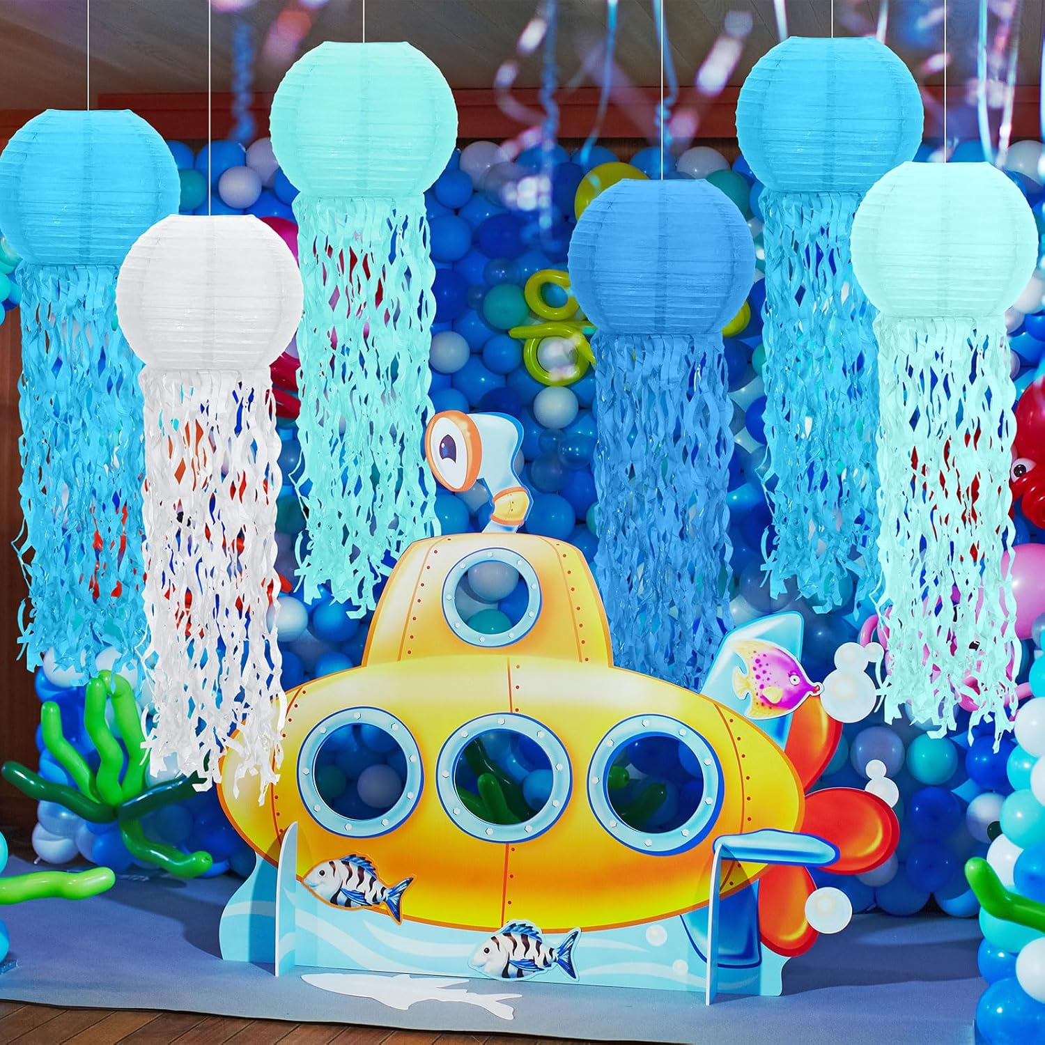 Retisee 12 Pcs Hanging Jellyfish Paper Lanterns under the Sea Ocean Party Decorations Jelly Fish Decor for Mermaid Beach Theme Birthday Party Baby Shower Baby Classroom, Multicolor(Classic Color) - Classic Color image number 4