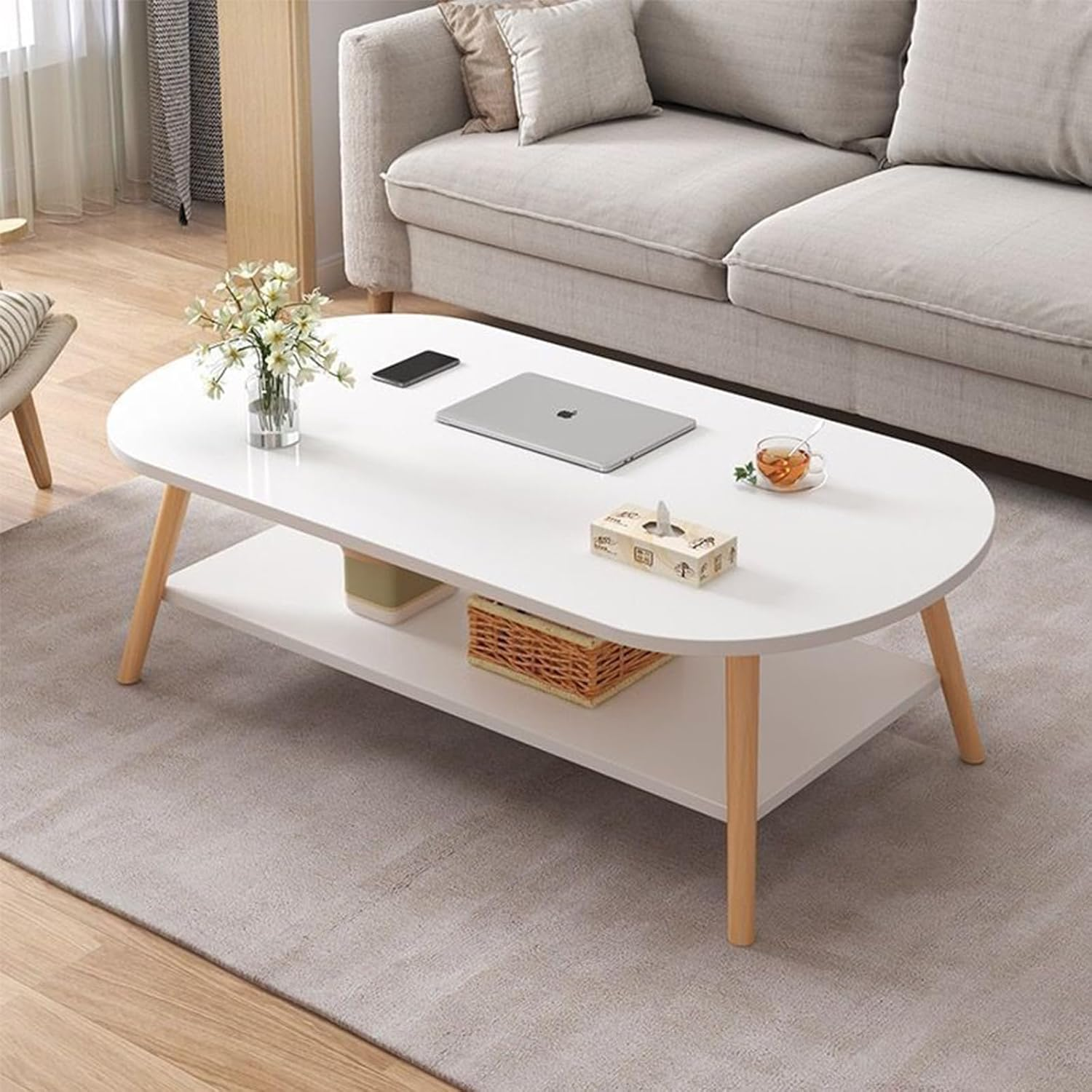 Coffee Table, 39" Wooden End Table, Center Table for Living Room, Modern Design Furniture for Home, Side Table - White | Center Table for Living Room image number 4