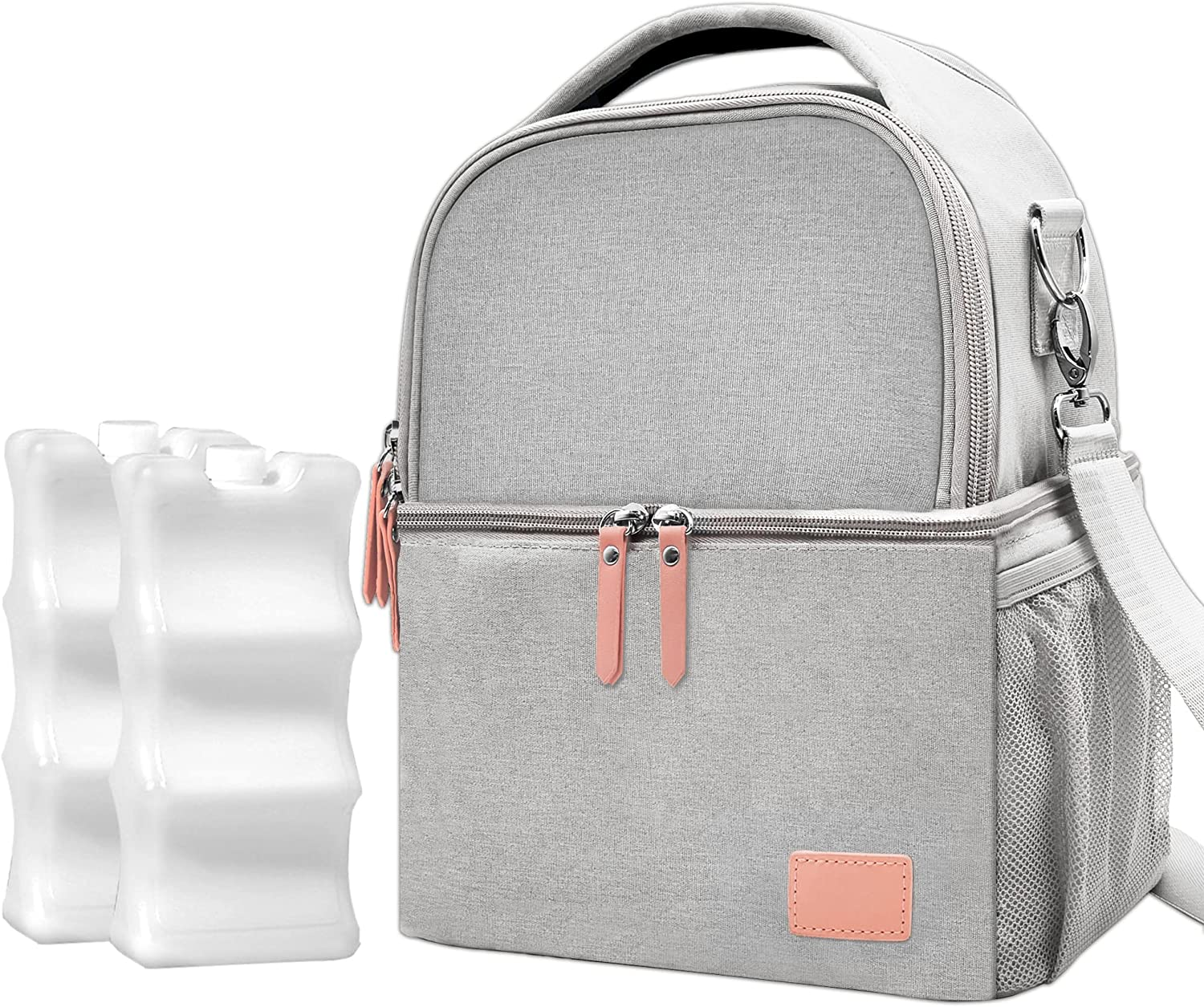 Breast Pump Bag for Hands-Free Wearable Breast Pumps、Bottles,Pump Parts, and Storage Bag，Adjustable Shoulder Strap,（Can Accommodate 2 Breast Pumps+6 180Ml Baby Bottles） Including 2Pcs Ice Grid(Grey)