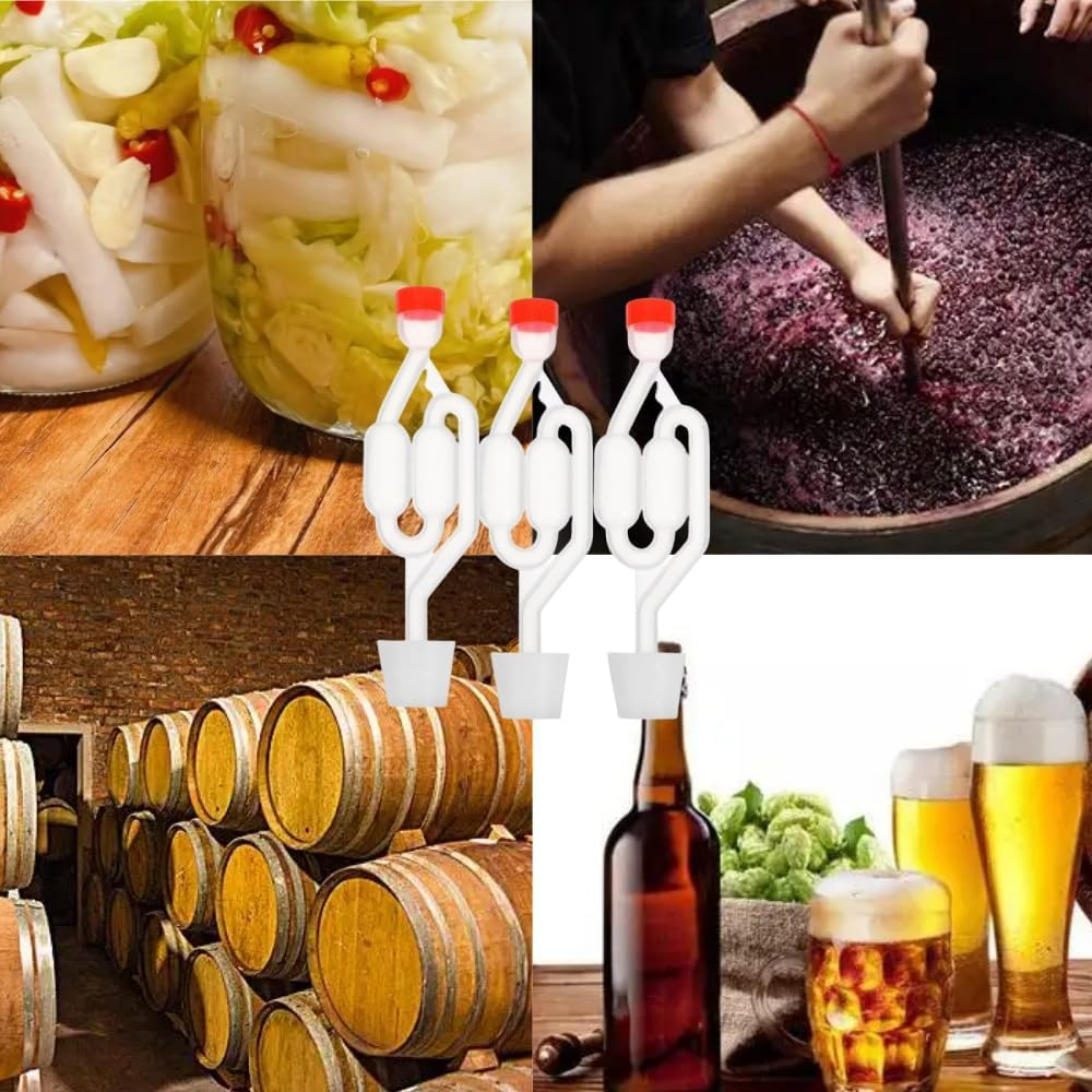 Naisfei 3 Sets Fermenter Beer Pickles Wine Making Air Locks Home Brew Accessory Non-Return Valves, Twin Bubble Airlock for Wine Making and Beer Making image number 2