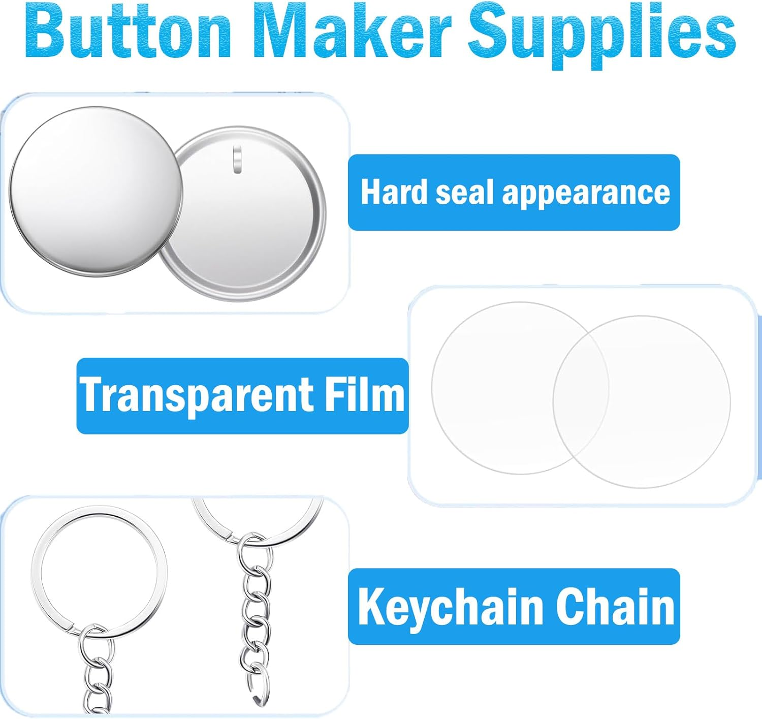 Button Maker Keychain Supplies - 150 Sets 58Mm/2.25 Inch Pin Making Kit for Machine, Metal Badge Sets with Shell Back Cover, Transparent Film and Chain Head image number 3