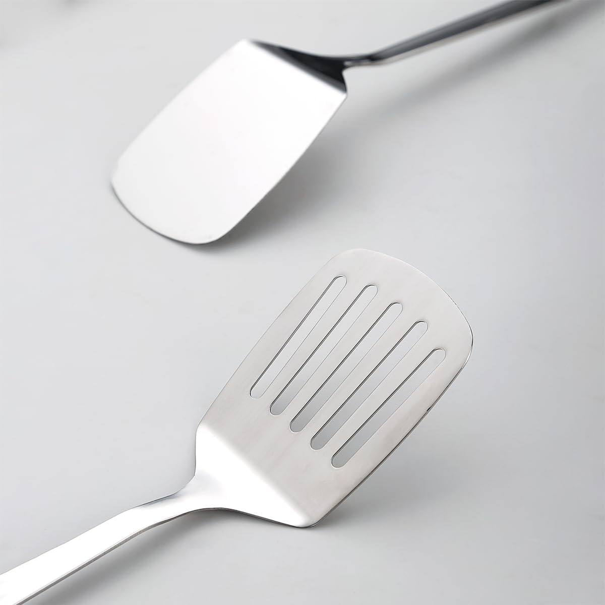 Kyraton Stainless Steel Spatulas Set, Silver Slotted Turner, Solid Turner, Kitchen Spatulas for Nonstick Cookware, Dishwasher Safe, Easy to Clean image number 6