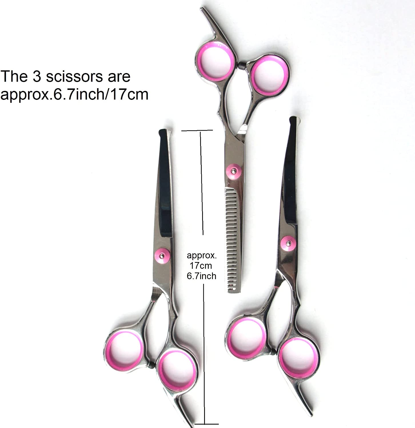 9Pcs in 1 Stainless Steel 6.5Inch Dog Grooming Scissors Kit, Dog Cat Cutting Trimmer Hair Care Thinning Shear Curved Scissors, Comb Pet Nail Clippers for Dogs Cats and Other Animals (Pink) image number 1