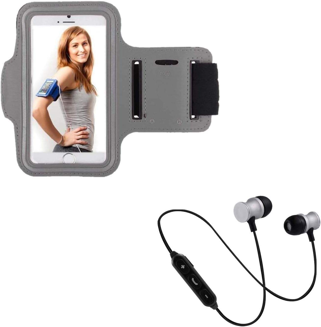 Sports Kit for Samsung Galaxy A9 Smartphone (Bluetooth Headphones + Cuffs) Running T8 (Silver)