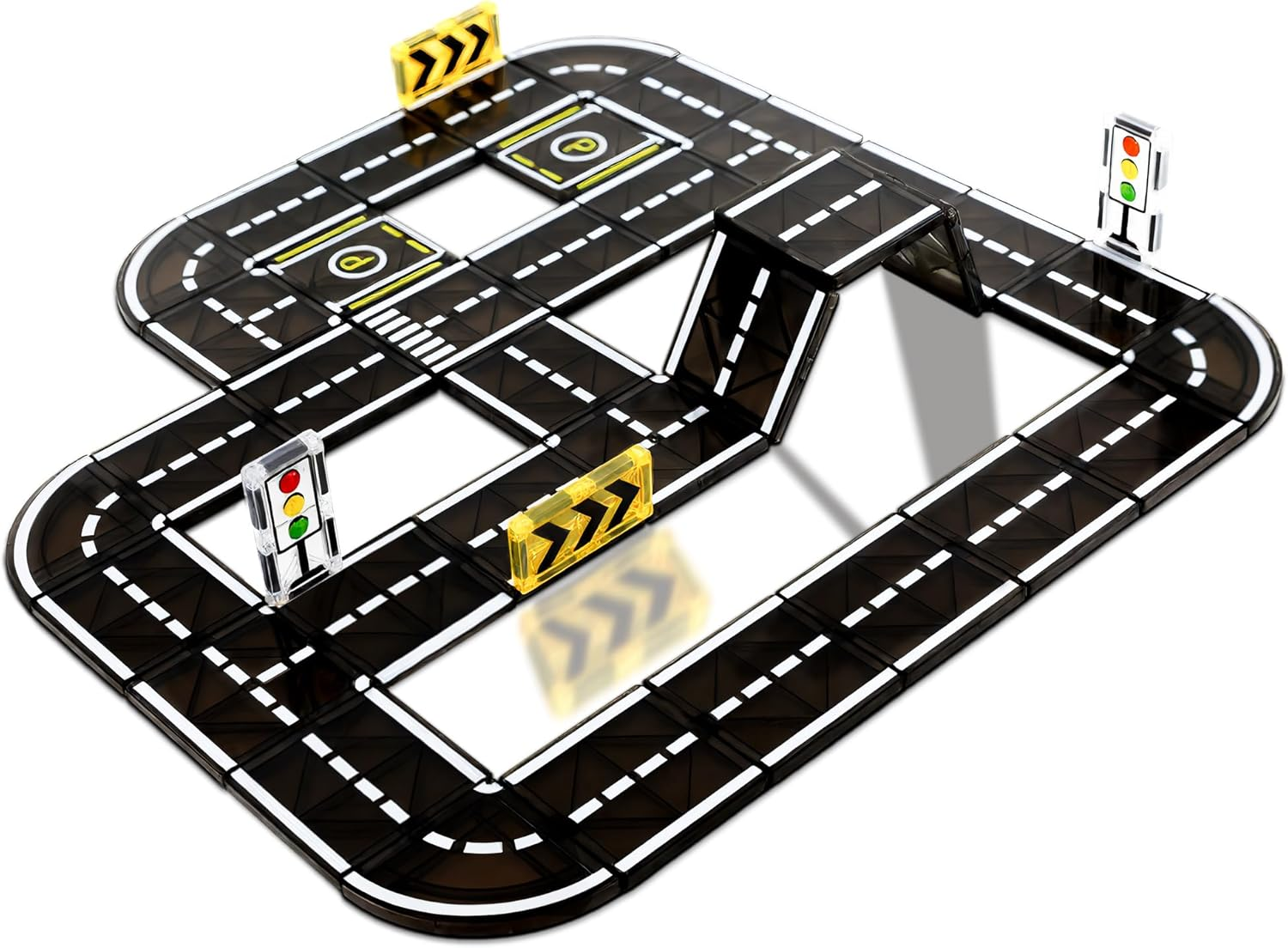 OMIPAWZ Magnetic Road Tiles Set, STEM Magnet Building Blocks Toys for Kids Age 3-8