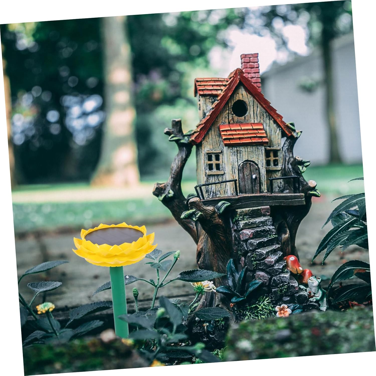 PERSELOSO Solar Powered Lotus Shaped Outdoor Speaker Music Player for Garden with Buddha Songs Lightweight and Easy Operation Yellow image number 2