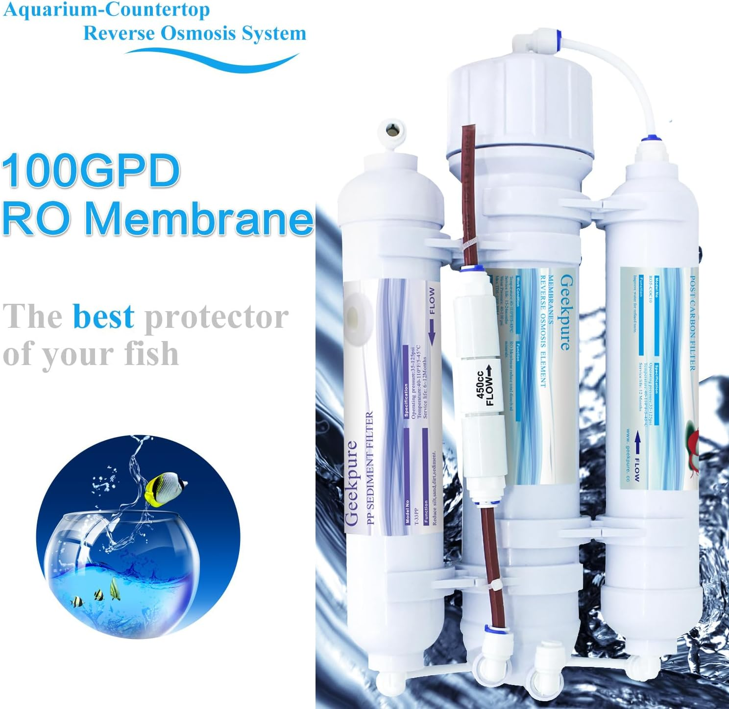 3-Stage Portable Aquarium-Countertop Reverse Osmosis Water Filter System-100Gpd image number 4