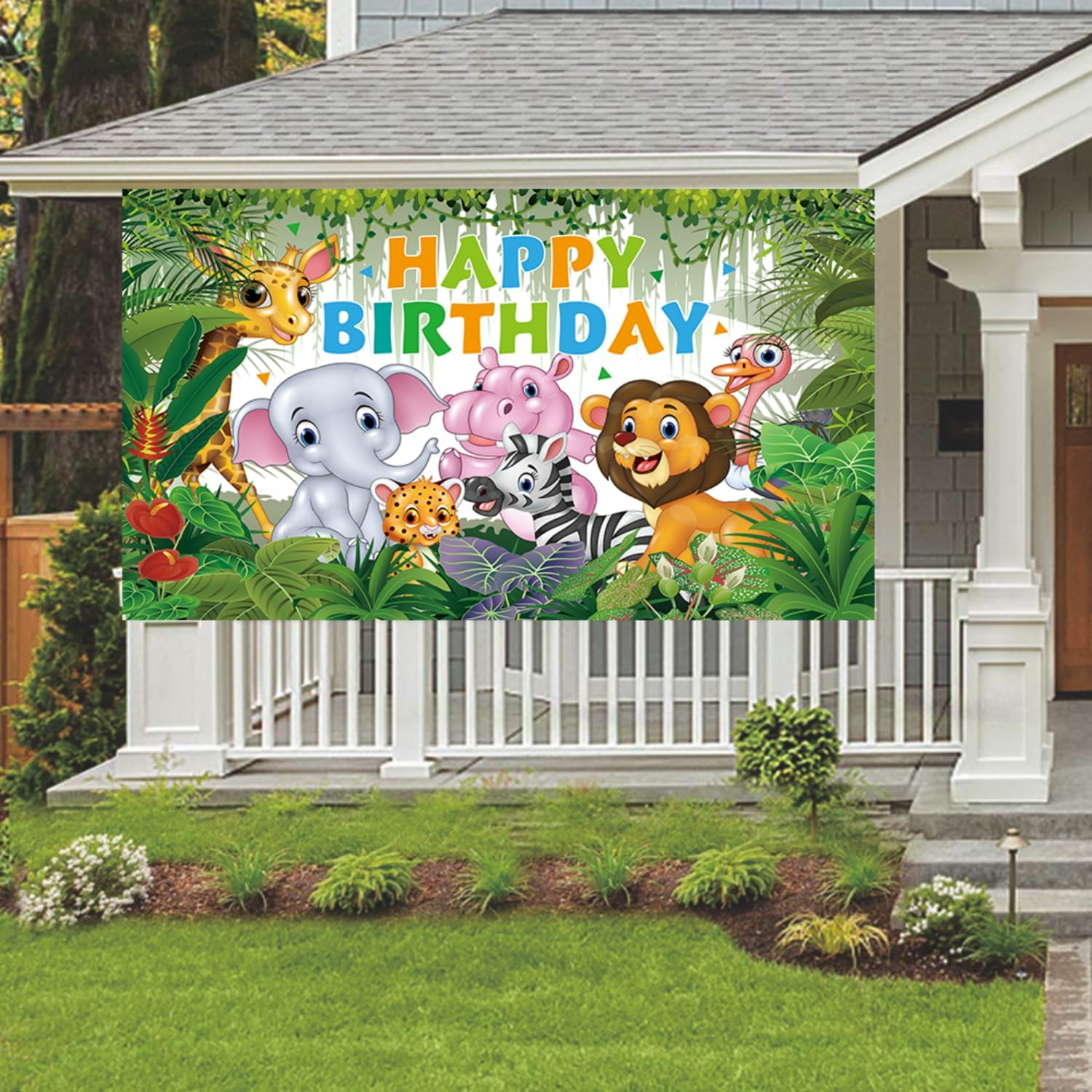 Yuanbigtai Jungle Animal Theme Background Birthday Party Decorations, Cute Wild Animal Elements,Happy Birthday Banner Forest Background Suitable for Birthday Party,Kids Birthday Decoration 6 X 3.6 Ft