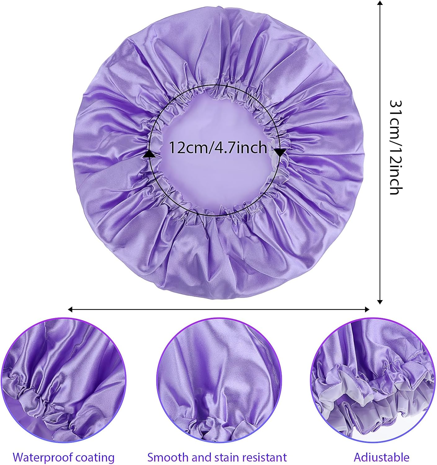 Prasacco Large Shower Caps for Women, Waterproof Shower Cap Double Layers Bath Caps Reusable Hair Cap Washable Elastic Shower Bonnet Bath Hair Hat for Long Hair Braids image number 1