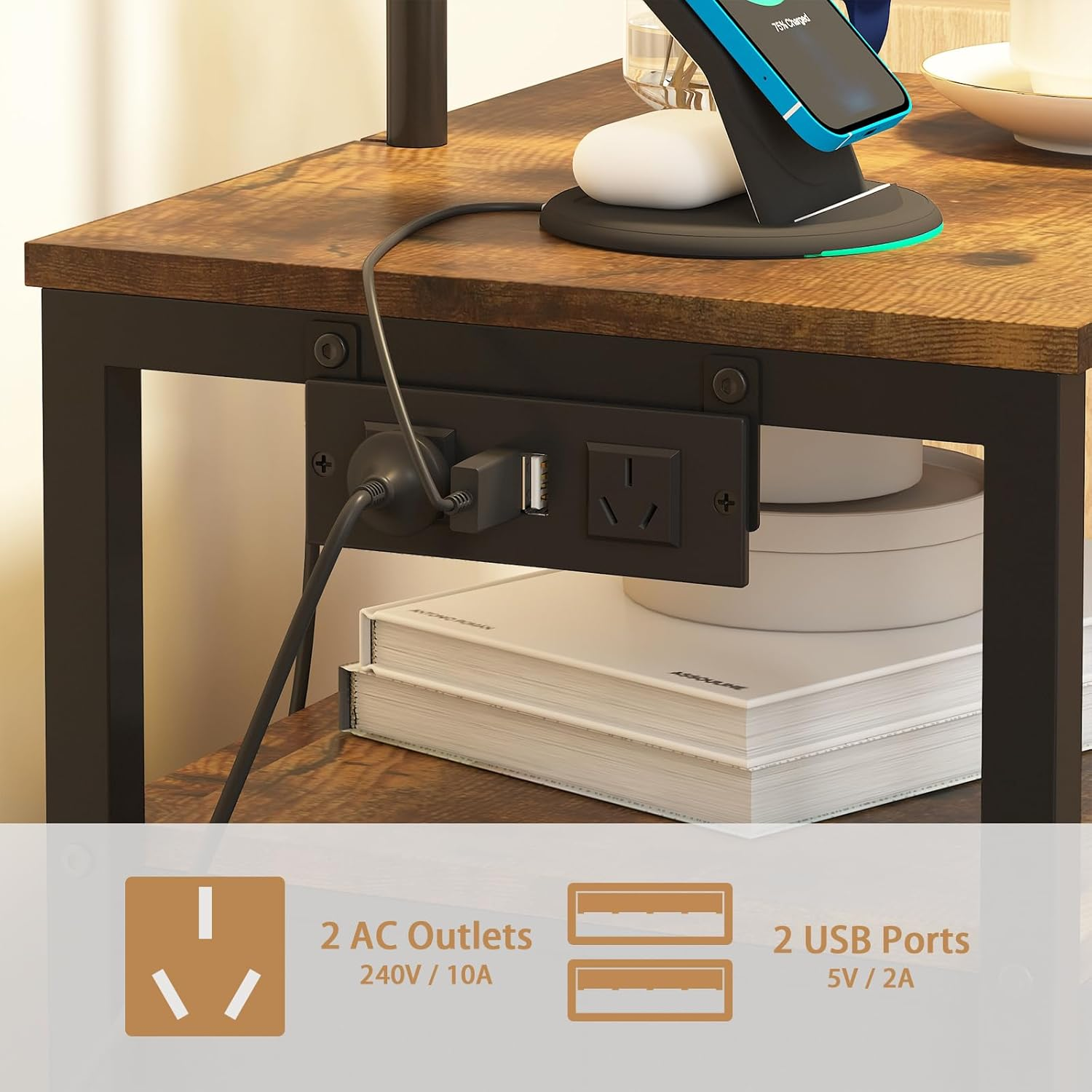 Advwin Floor Lamp with Table & 2 Drawers, End Table with 3 Color Temperature Reading Light, Side Table Lamp with USB & AC Charging Port for Living Room, Bedroom image number 6