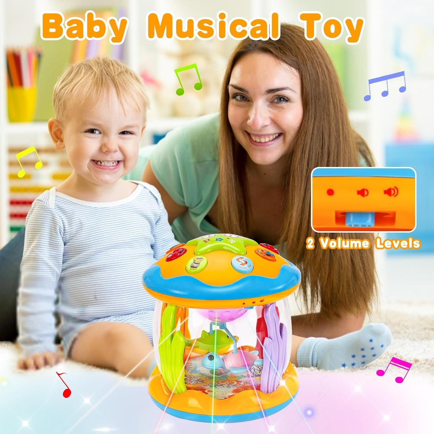 Baby Toys 6 to 12 Months Musical Light up Tummy Time Toy Ocean Rotating Projector for Infant 3-6 7 8 9 12-18 Month Baby Learning Crawling Birthday for 1 2 3 Year Old Boys Girls (Yellow) image number 2