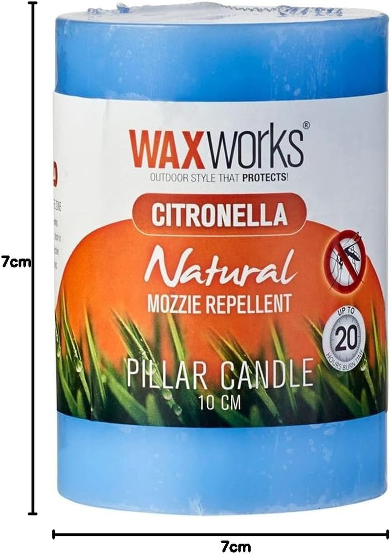 Waxworks Citronella Pillar Candle - 20 Hour Burn Time Mosquito Repellant Candle for Outdoor Use - Long Lasting Citronella Candle - Assorted Colours
